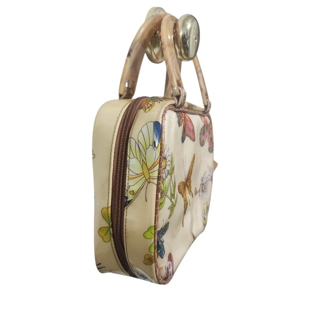 Vintage‎ Y2K Cris Notti Butterfly Print Train Case Vanity Bag W/ Magnetic Pouch